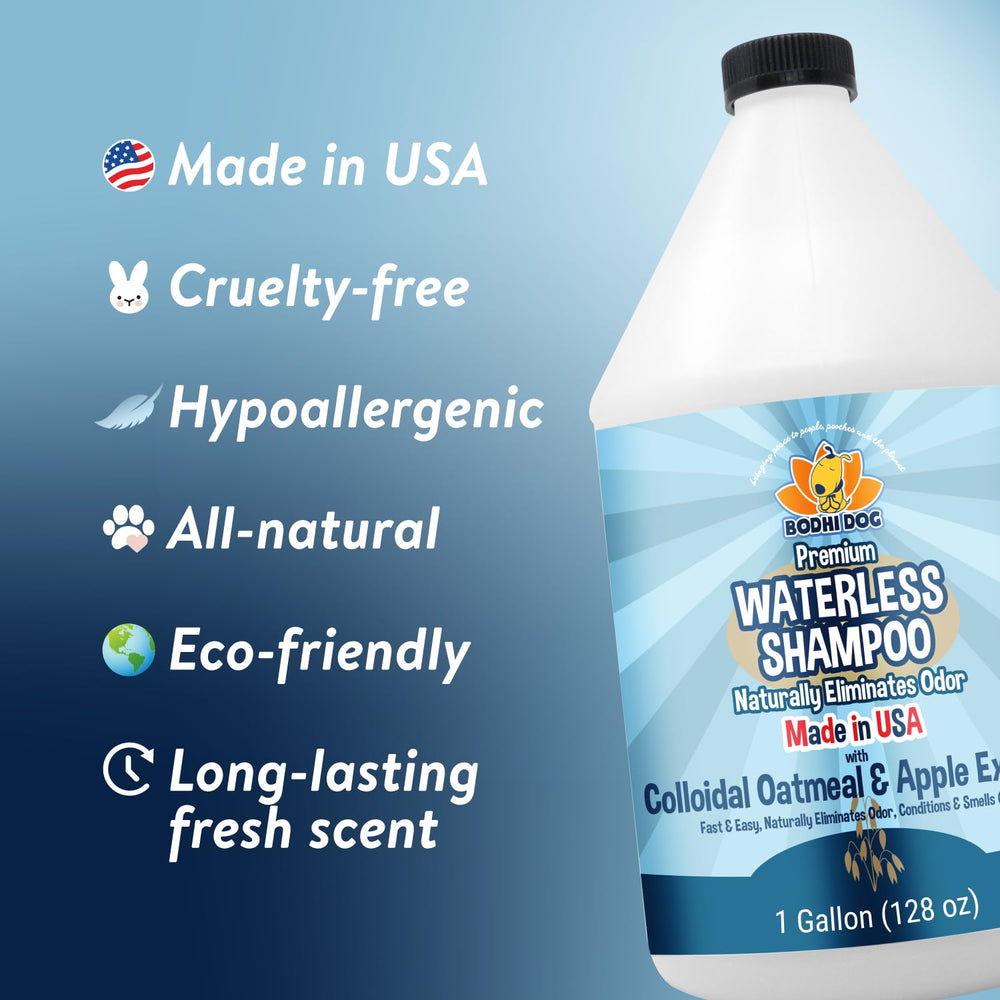 Bodhi Dog Waterless Shampoo packaging highlighting gentle, sensitive-skin formula.