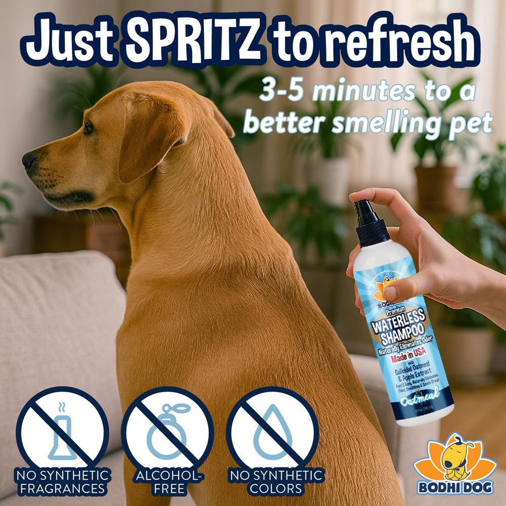 Bodhi Dog Waterless Shampoo gentle formula for sensitive skin.