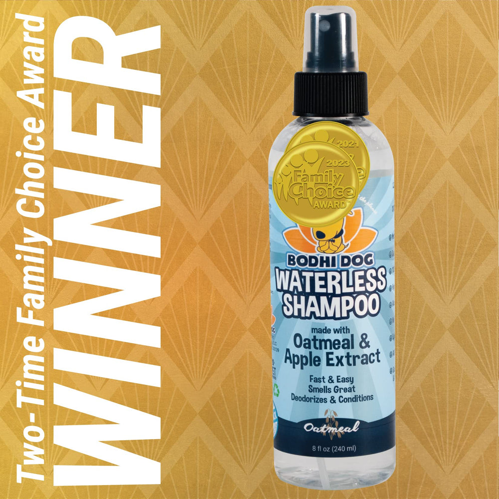 Bodhi Dog Waterless Shampoo spray application on fur showing fast odor control.