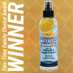 Bodhi Dog Waterless Shampoo spray application on fur showing fast odor control.