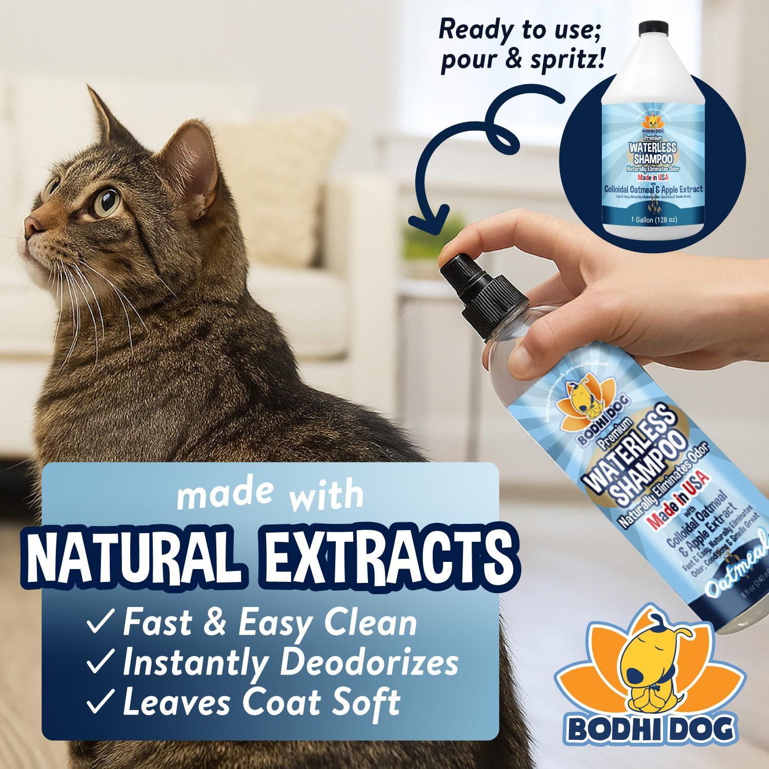 Bodhi Dog Waterless Shampoo is portable for travel and between baths.
