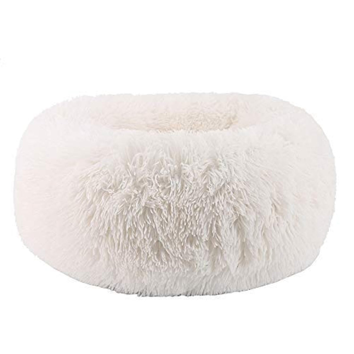 Front view of the BODISEINT plush round pet bed offering cozy donut design for cats and small dogs