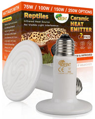 BOEESPAT 150W ceramic heat lamp 2-pack provides steady warmth for reptile enclosures.