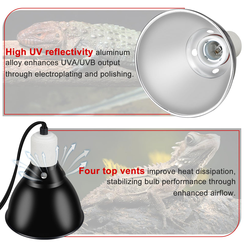BOEESPAT reptile dome fits E26 base for versatile heat lamp compatibility.