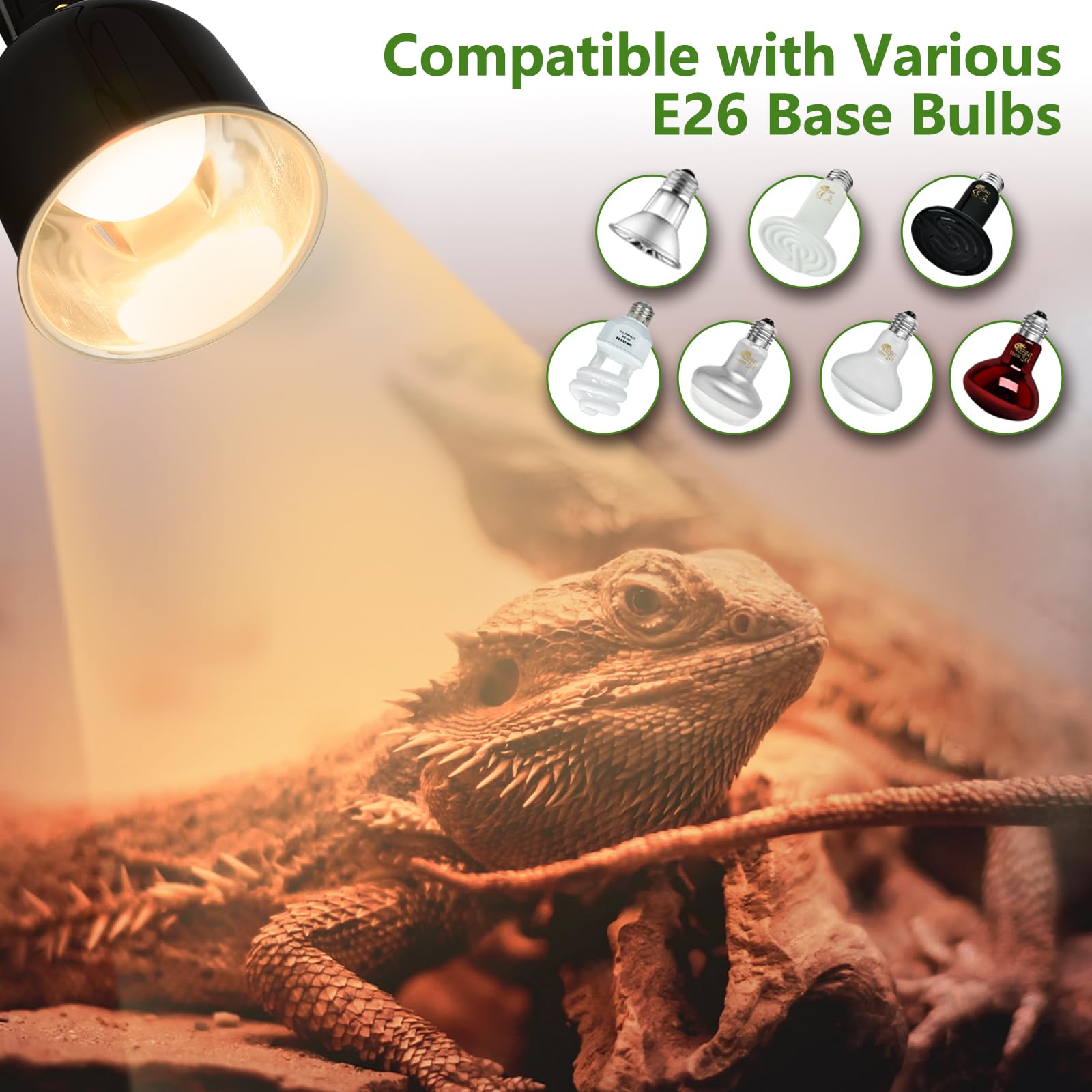 BOEESPAT Reptile Light Fixture 67-inch cable with independent switch for safe operation