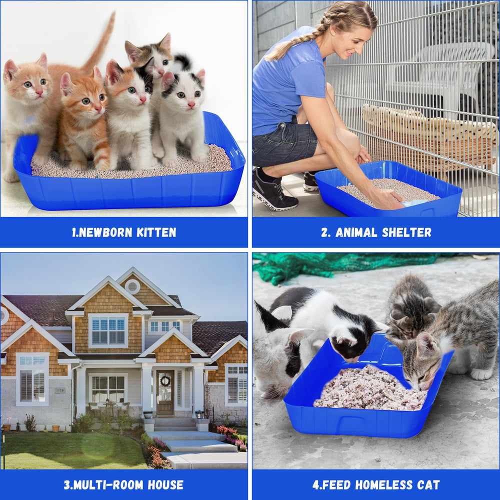 Bokon cat litter tray royal blue in-use demonstrates mess containment at home.