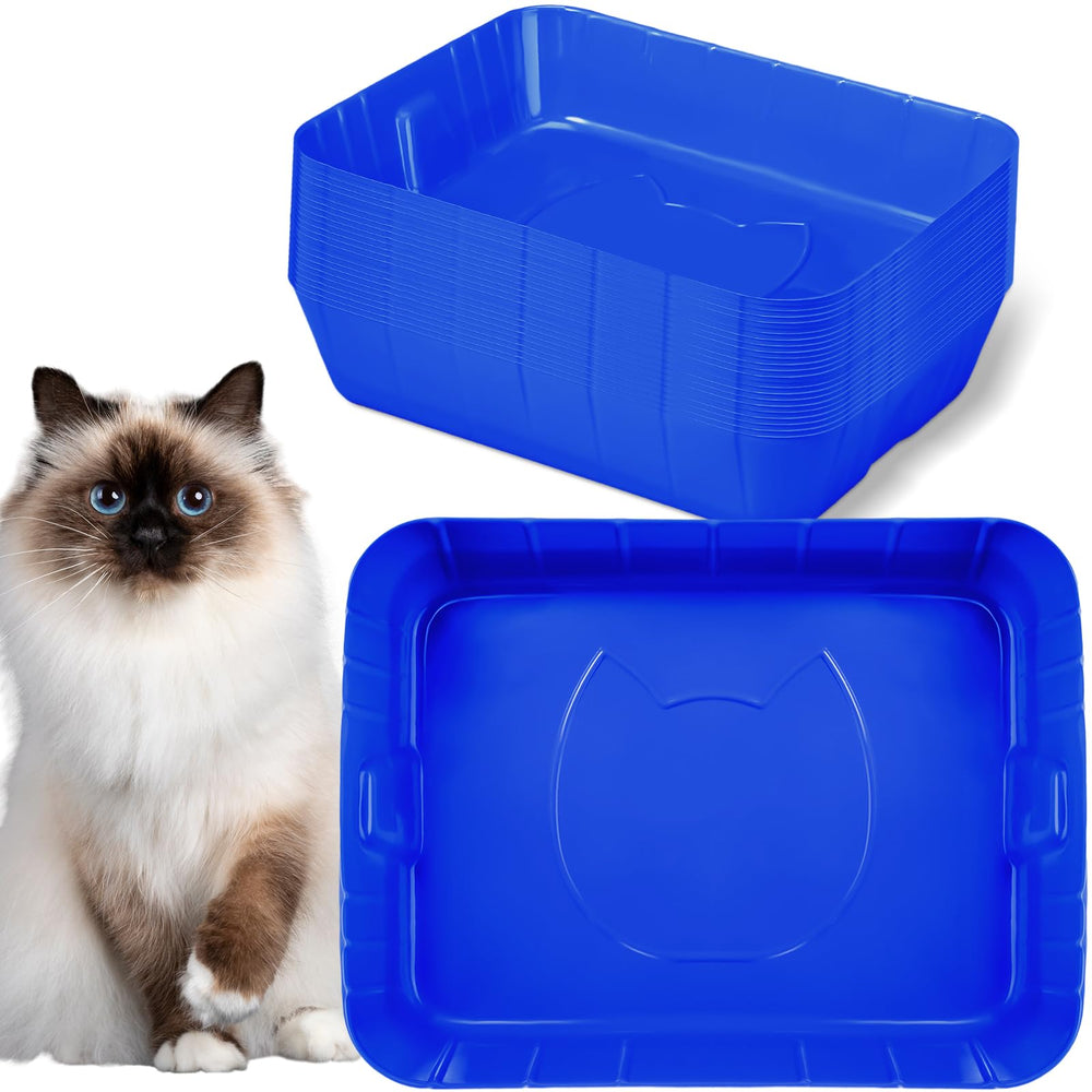 Bokon disposable litter box royal blue front view for tidy pet spaces.