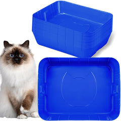Bokon disposable litter box royal blue front view for tidy pet spaces.
