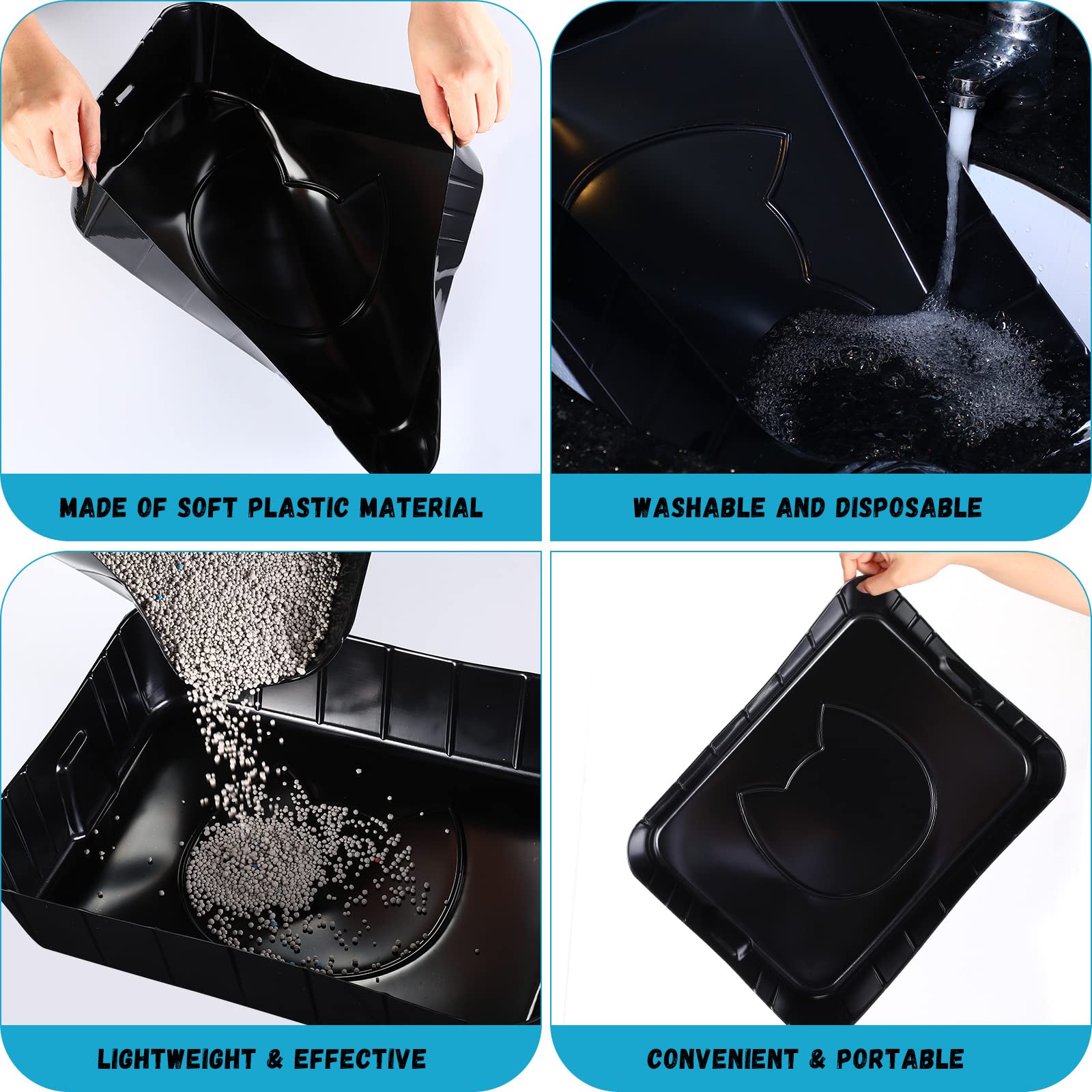 Bokon disposable litter box highlights waterproof and leakproof design for mess-free use.