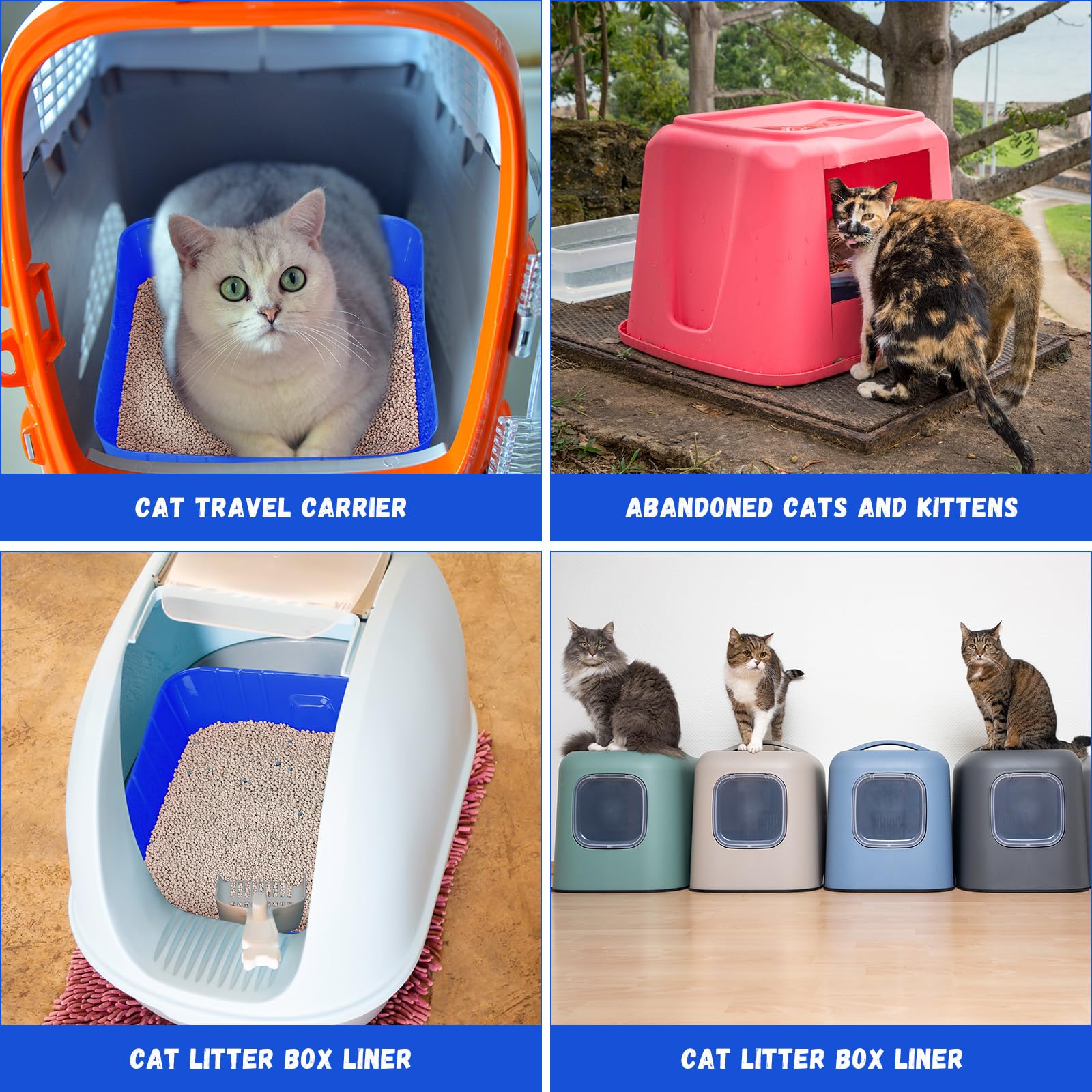Bokon royal blue disposable litter tray in-use shows versatile home and travel use.