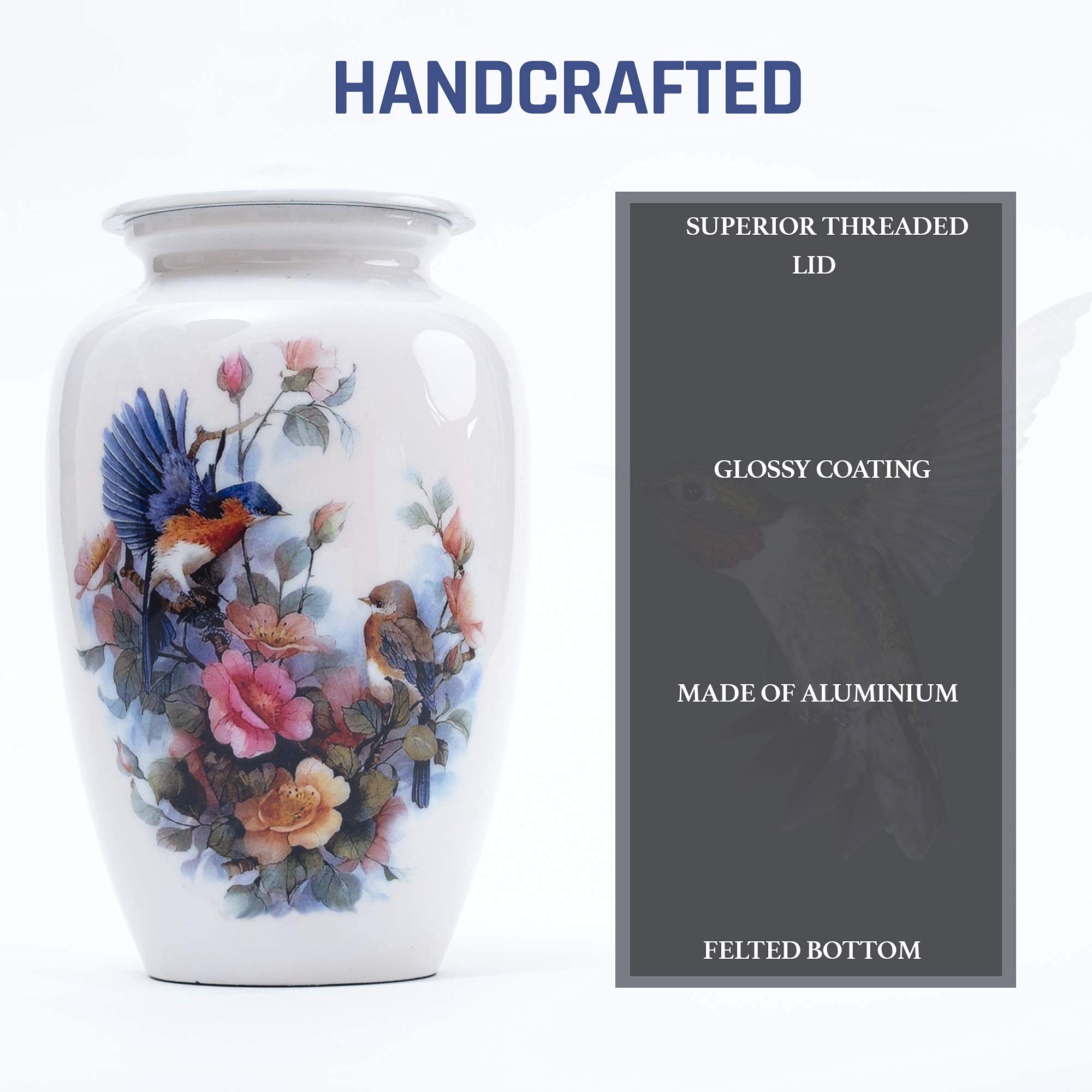 BOLD & DIVINE birds-floral-urn-lid-detail reveals precise craftsmanship for respectful remembrance.