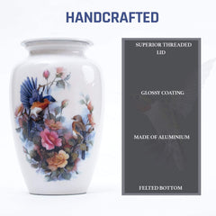 BOLD & DIVINE birds-floral-urn-lid-detail reveals precise craftsmanship for respectful remembrance.
