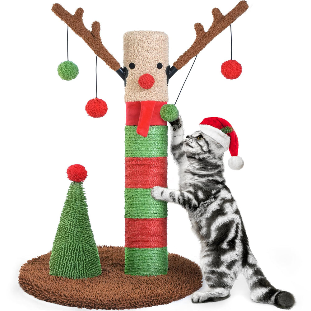 BOLUO Christmas deer-post cat tree with sisal rope for scratching