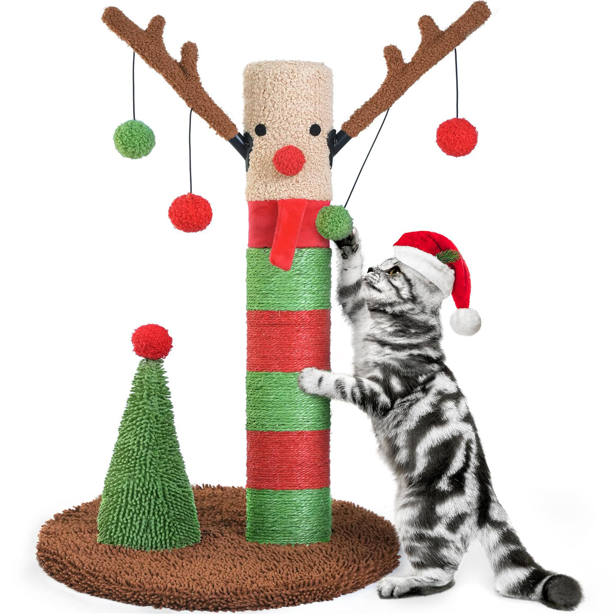 BOLUO Christmas deer-post cat tree with sisal rope for scratching