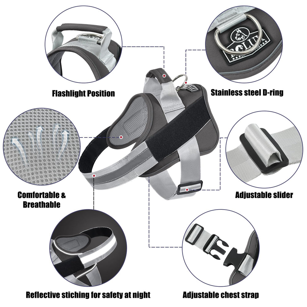 Bolux dog harness adjustable chest strap ensuring snug growth-friendly fit.