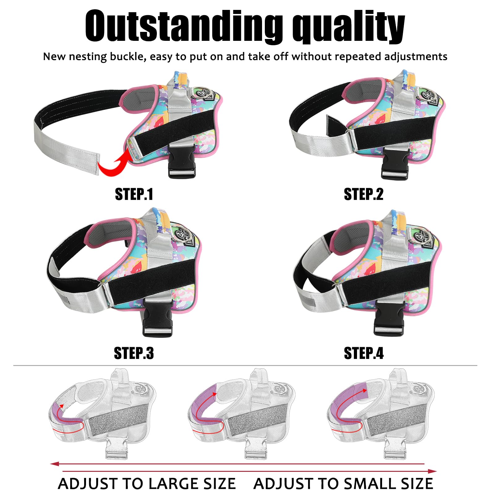 Bolux dog harness reflective straps daytime-to-night visibility for safer outdoor adventures.