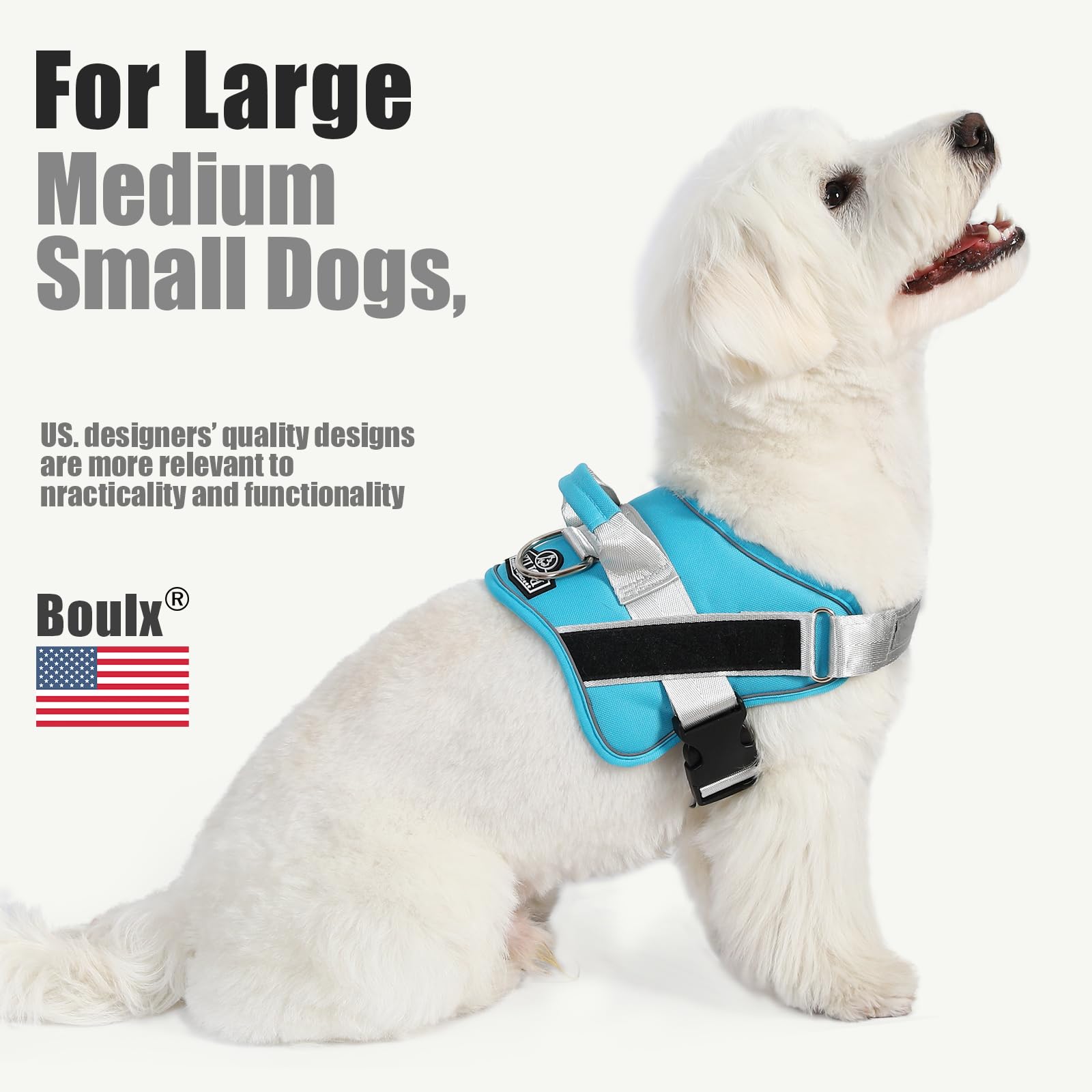 Bolux dog harness OceanicBlue adjustable chest strap ensures a customizable, growing-with-puppy fit.