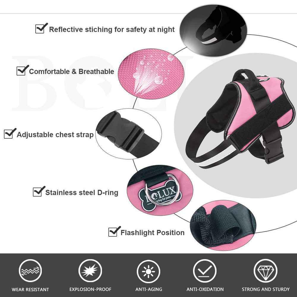 Bolux dog harness pink reflective straps ensure safe night walking with high visibility