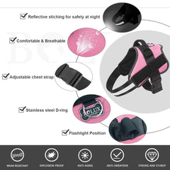 Bolux dog harness pink reflective straps ensure safe night walking with high visibility