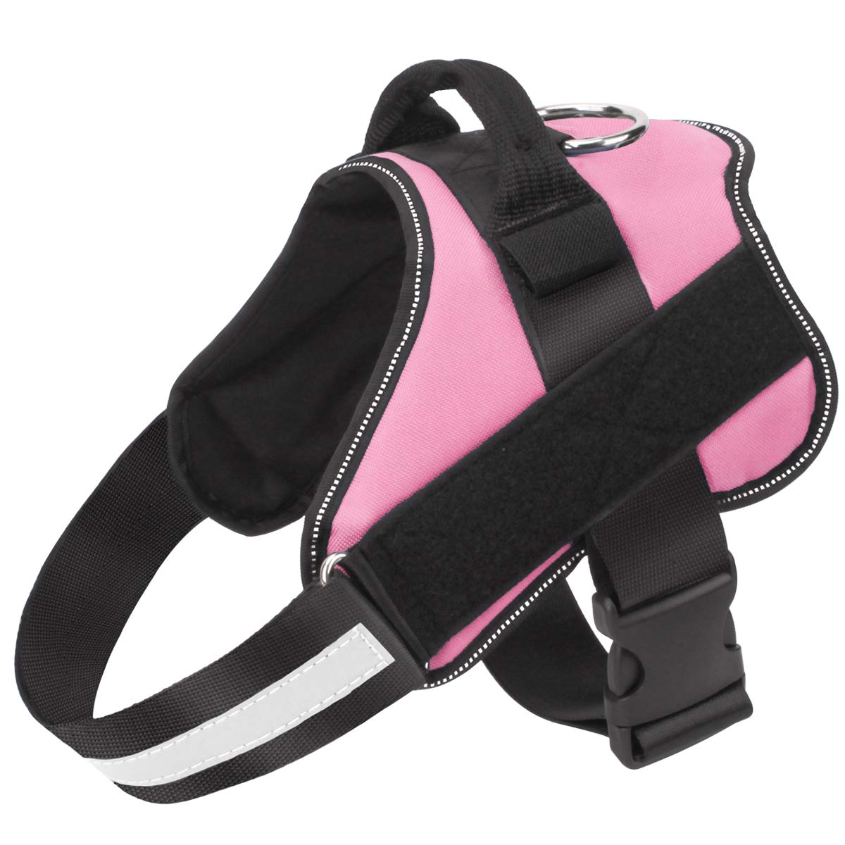 Bolux dog harness pink side view highlights no-pull design for comfortable walks