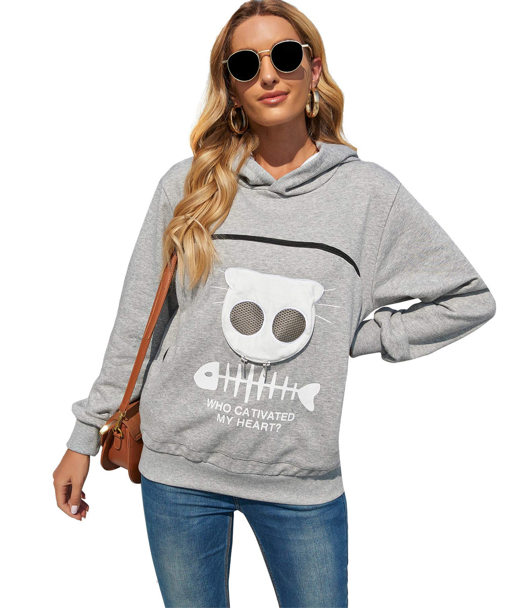 BOMBAXCEIBA cat dog carrier sweater gray xl front view shows cozy hands-free transport