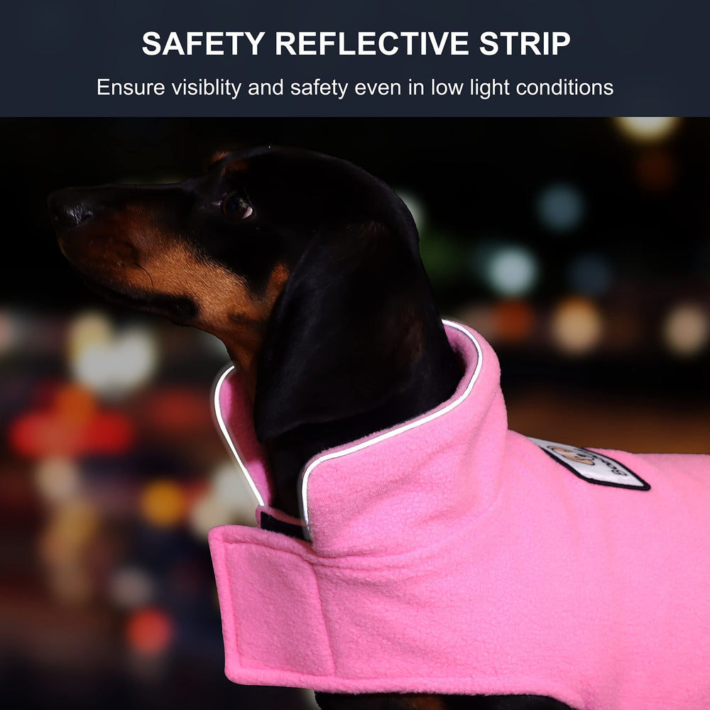 BONAWEN pink winter dog jacket worn by a medium-sized pup.