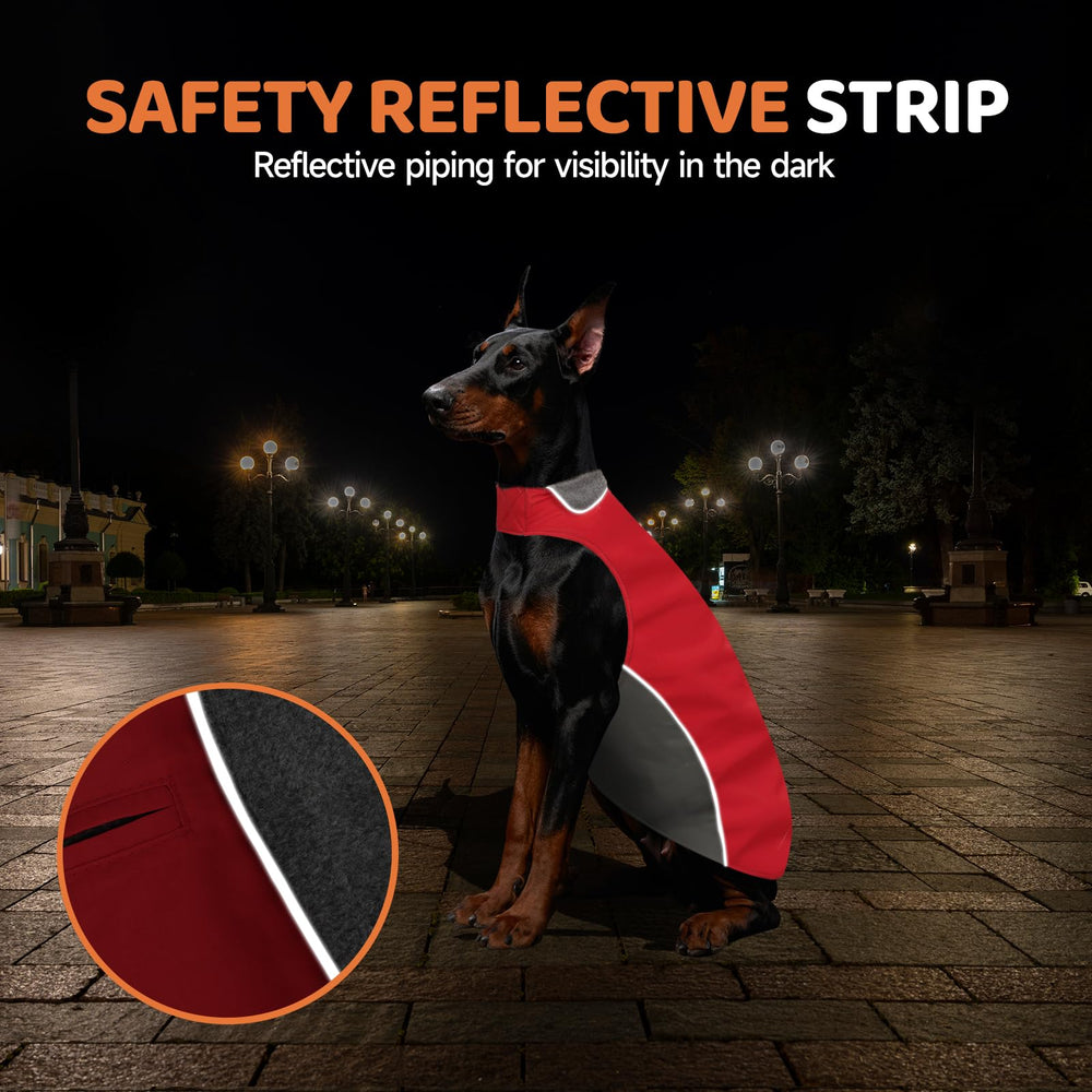 BONAWEN Winter dog coat red XL leash hole design for walking