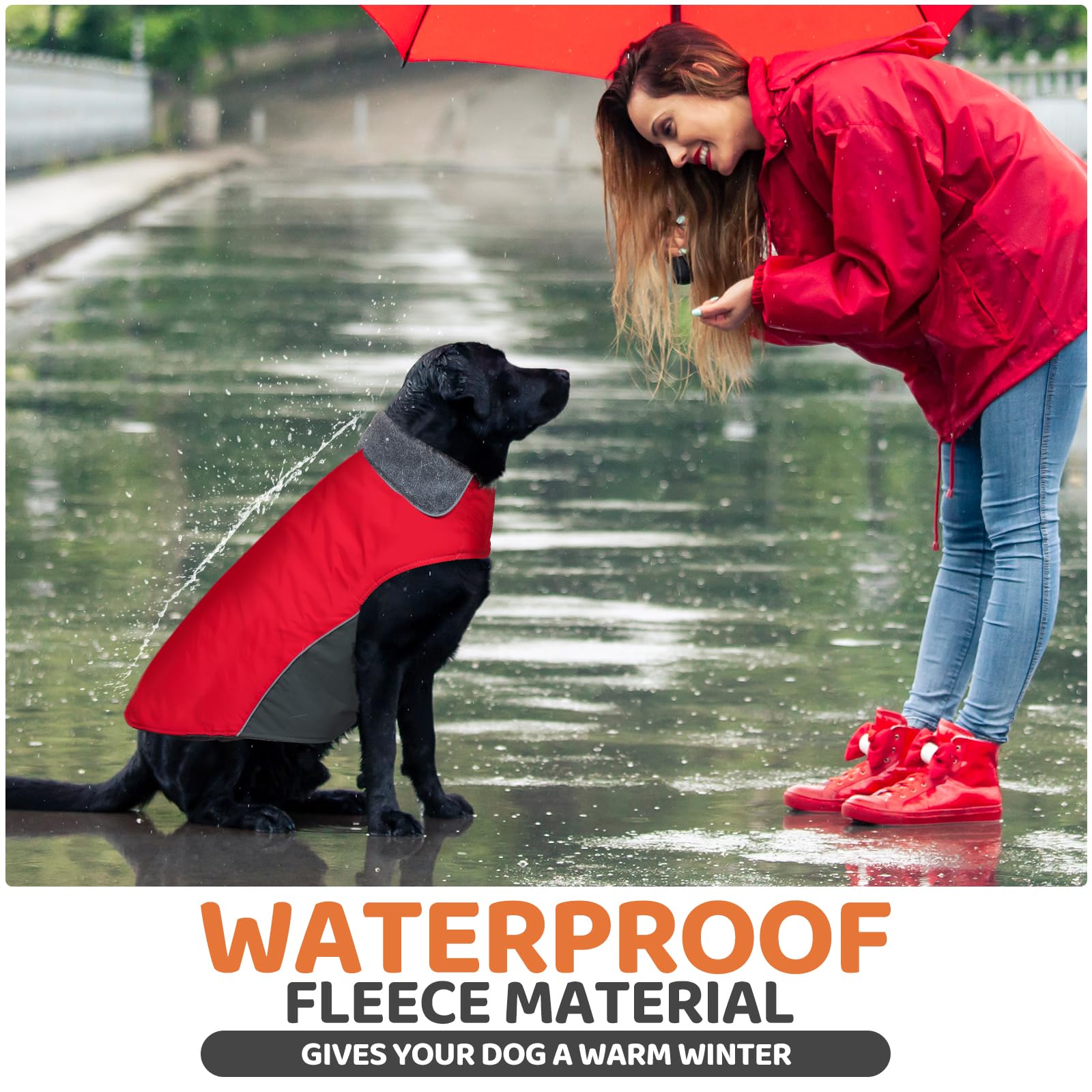 BONAWEN Winter dog coat red XL reflective edge for nighttime visibility