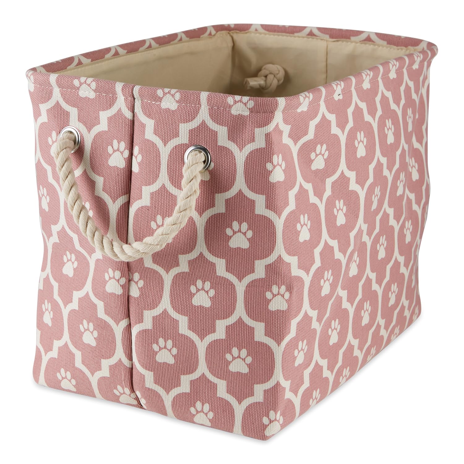 Bone Dry 6192 lattice paw print rose bin front view showing organized pet storage for toys