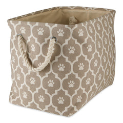 Bone Dry 6192 lattice paw print storage bin in stone keeps pet items neatly organized