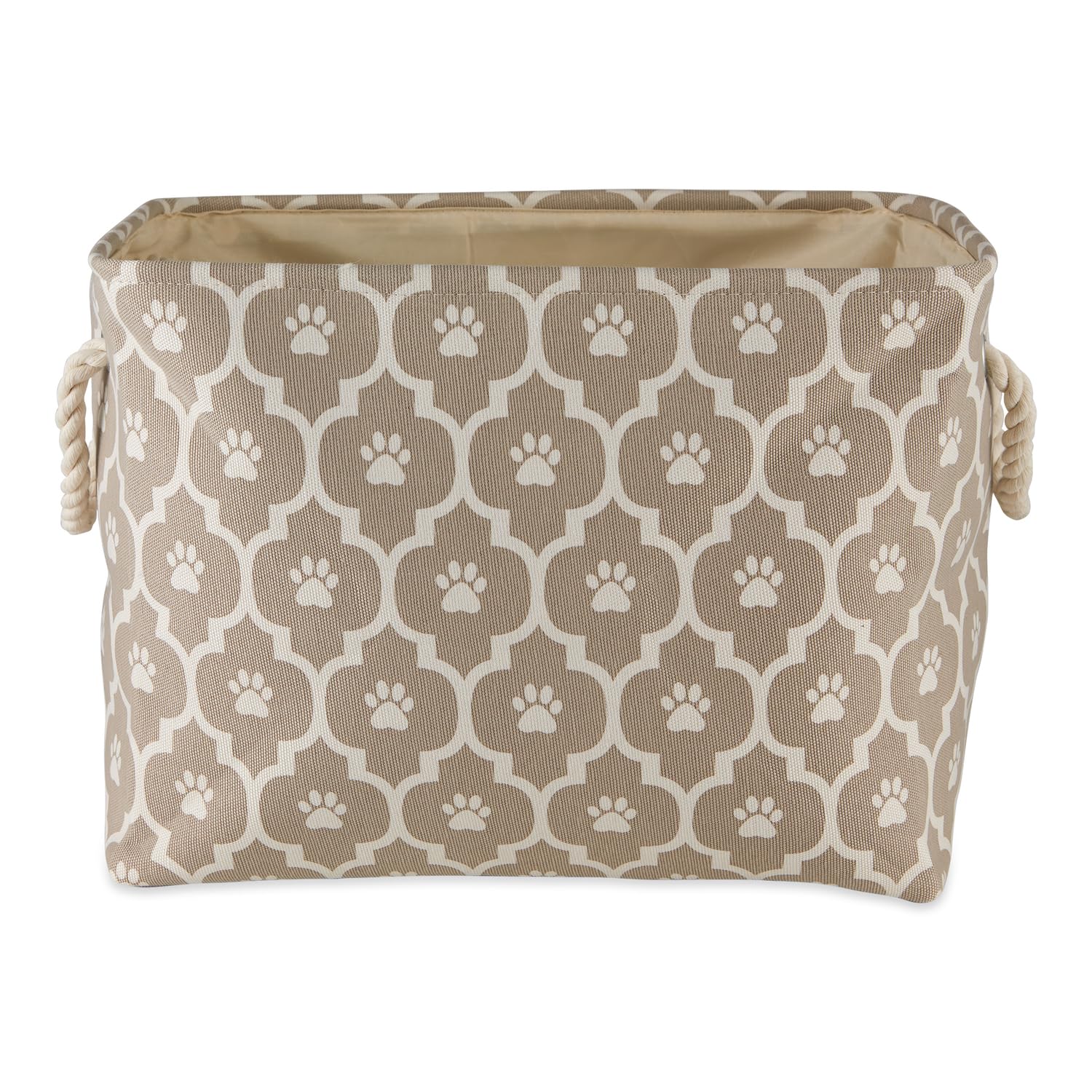 Bone Dry lattice paw print storage bin with handles for easy transport of pet gear