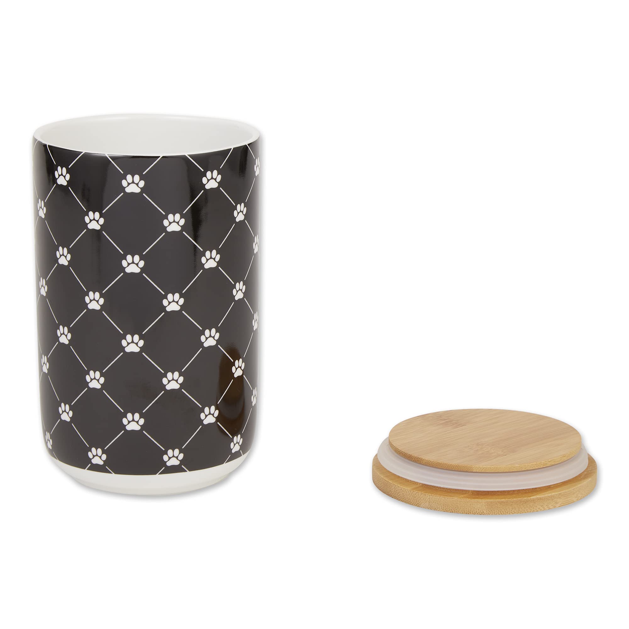 Bone Dry bamboo lid treat canister highlights durable lid and easy cleaning.