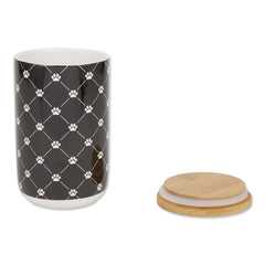 Bone Dry bamboo lid treat canister highlights durable lid and easy cleaning.