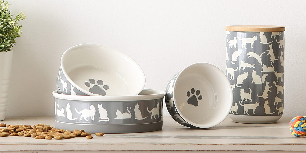 Bone Dry cat bowls gray bottom silicone ring helps keep bowls upright.