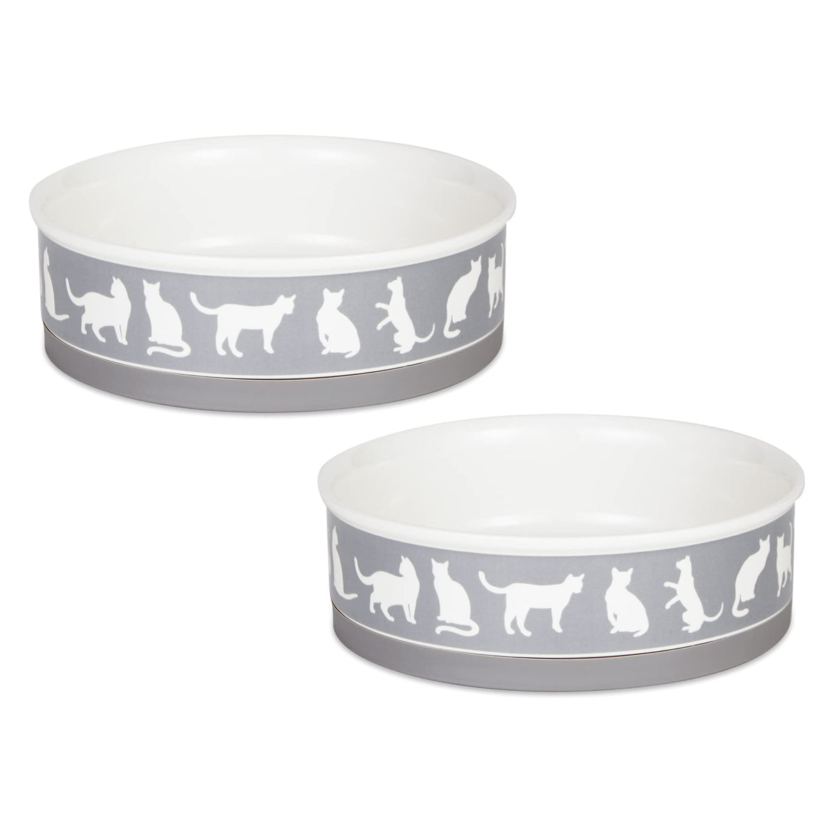 Bone Dry cat bowls gray front view shows 3–3.75 cup capacity for meals.