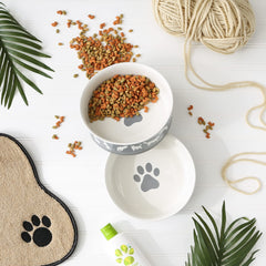 Bone Dry cat bowls gray non-slip rim prevents sliding during feeding.