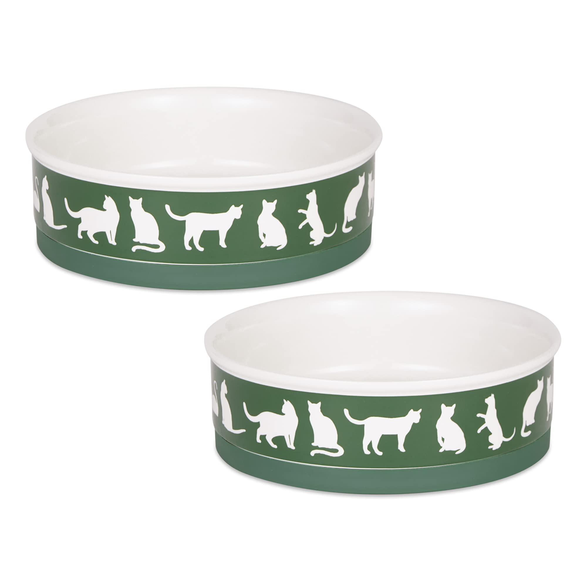 Bone Dry ceramic cat bowls front view in hunter green for meals