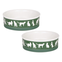 Bone Dry ceramic cat bowls front view in hunter green for meals