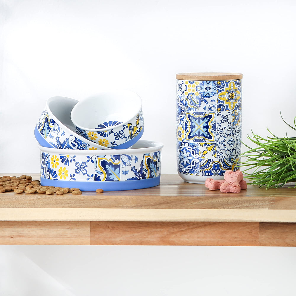 Bone Dry Azulejos tile pattern close-up highlighting decorative dining appeal.