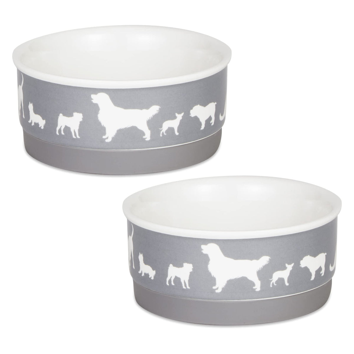 Bone Dry dog bone ceramic bowl gray side view with non-slip base for stability