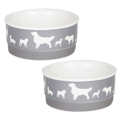 Bone Dry dog bone ceramic bowl gray side view with non-slip base for stability