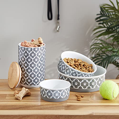 Bone Dry lattice gray non-slip bottom keeps bowls upright during meals.