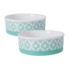 Bone Dry Lattice Collection bowl 6-diameter in aqua with a non-slip base for stable meals.