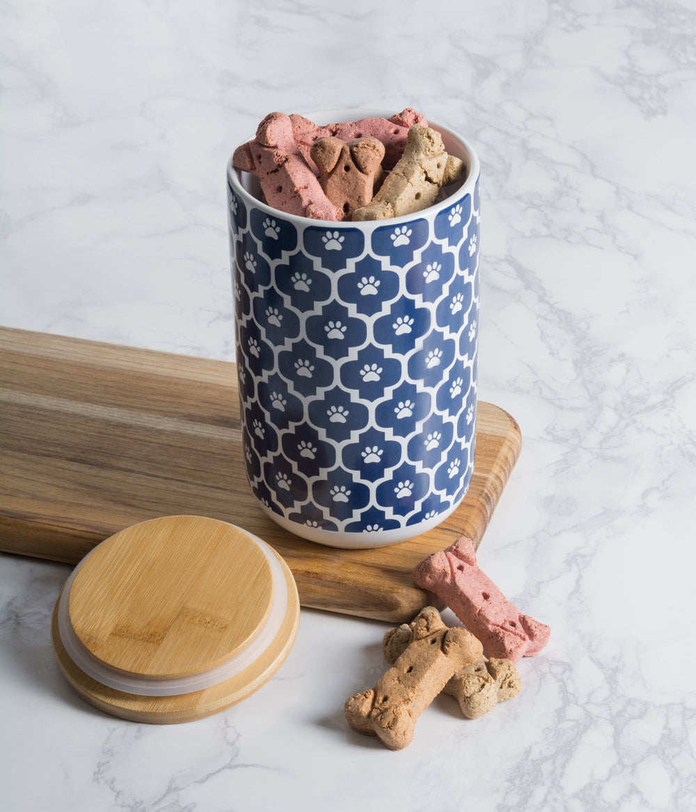 Ceramic texture and lattice pattern on nautical blue Bone Dry product.