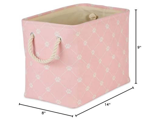 Bone Dry paw and bone pink bin paired with bedding and bowls for cohesive pet space.