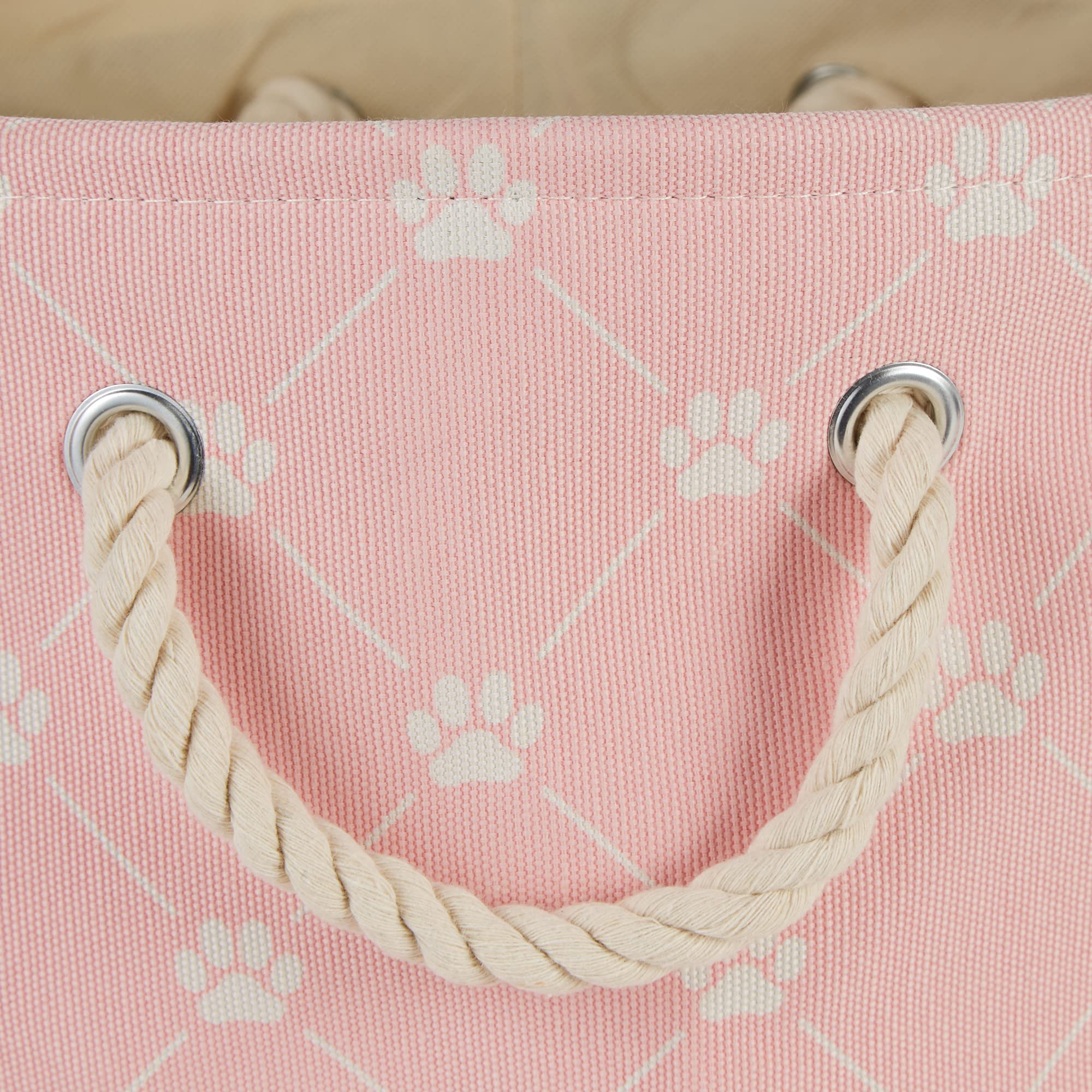 Bone Dry paw and bone pink small rectangle bin collapsible close-up showing foldable design.
