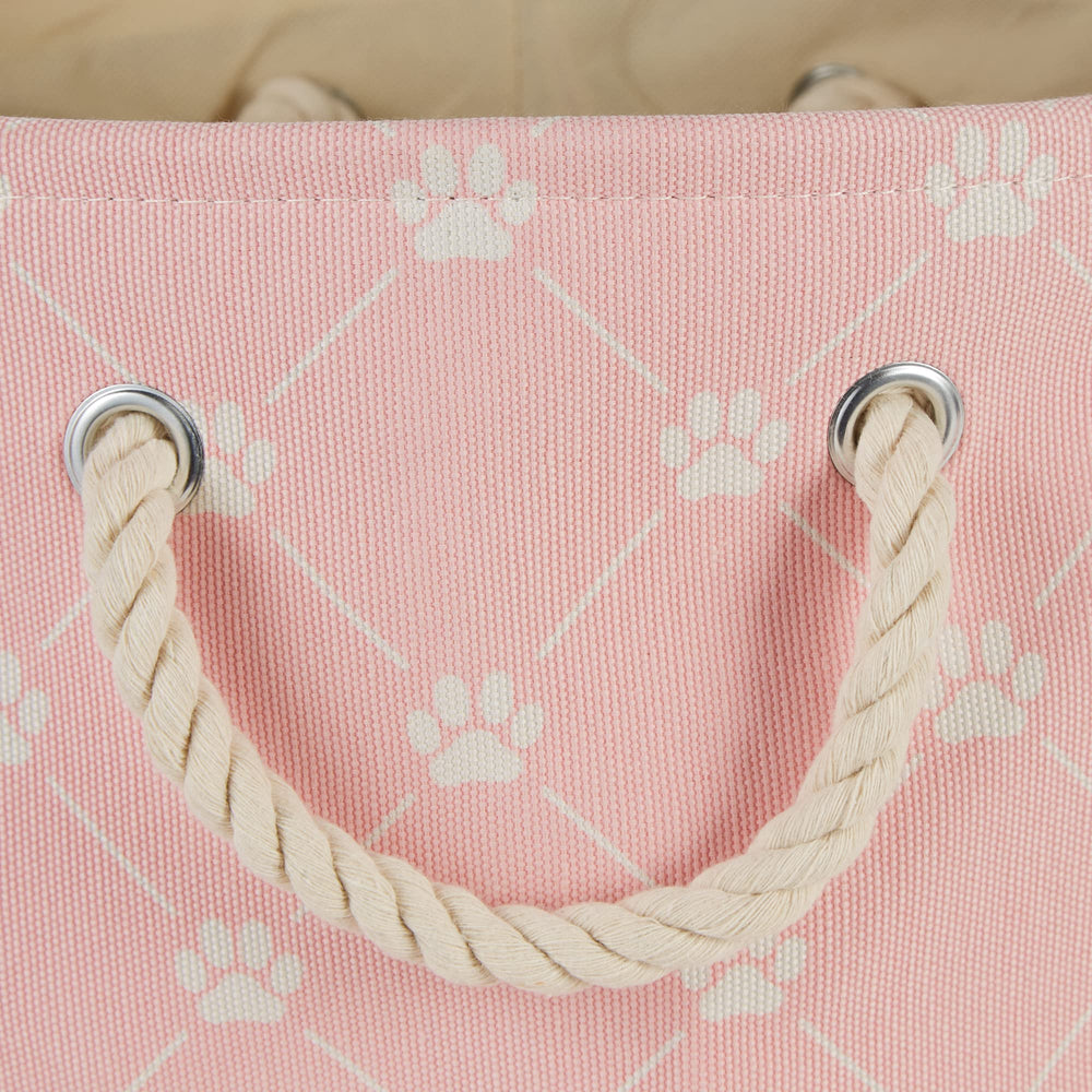 Bone Dry paw and bone pink small rectangle bin collapsible close-up showing foldable design.