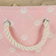 Bone Dry paw and bone pink small rectangle bin collapsible close-up showing foldable design.