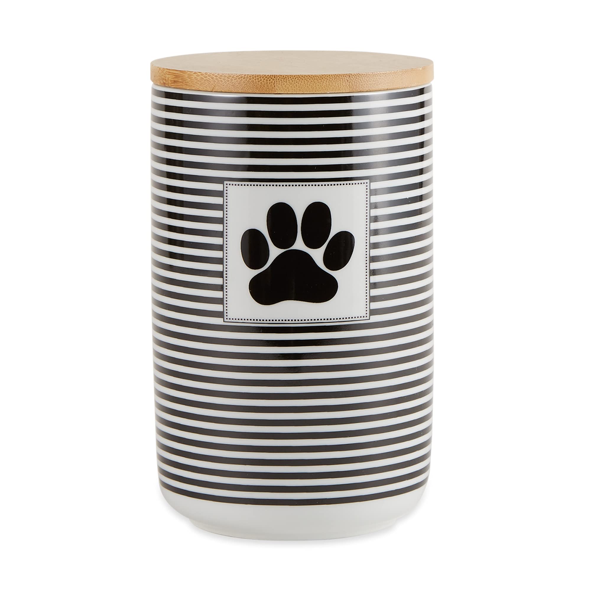 Bone Dry Paw & Patch ceramic treat canister in black holds up to 4.5 cups of treats