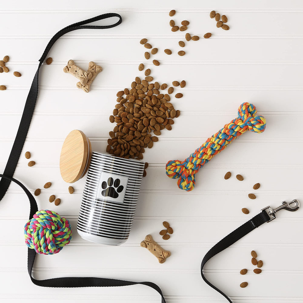 Bone Dry Paw & Patch ceramic canister close-up shows bamboo lid and seal-friendly design